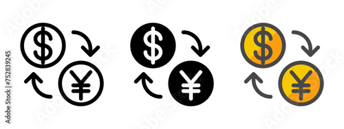 Multipurpose currencies vector icon in outline, glyph, filled outline style. Three icon style variants in one pack.