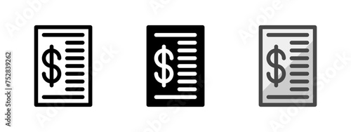 Multipurpose invoice vector icon in outline, glyph, filled outline style. Three icon style variants in one pack.