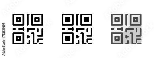 Multipurpose QR code vector icon in outline, glyph, filled outline style. Three icon style variants in one pack.