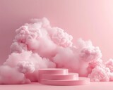 Soft pink 3D podium on a cloud pastel background