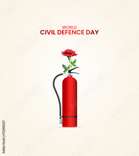 world civil defence day, Fire extinguisher, civil defence day design for social medai banner, poster, 3d Illustration photo