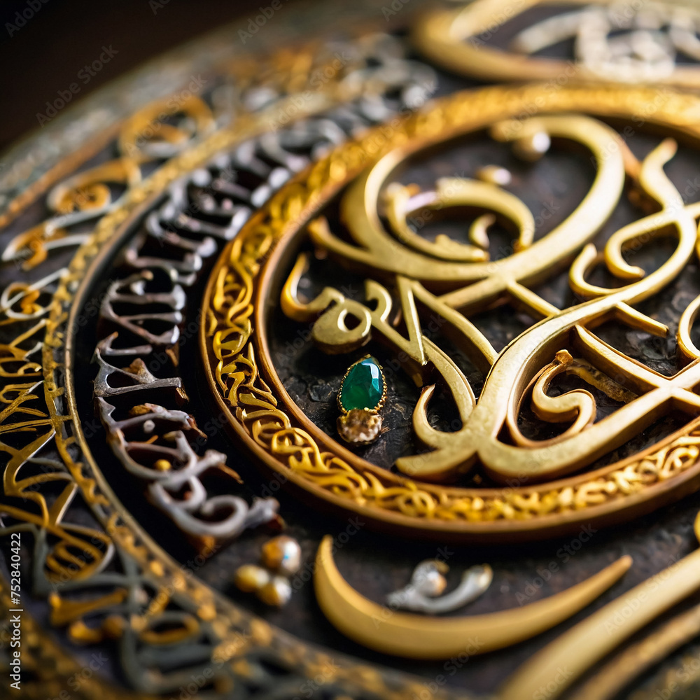close up of a golden calligraphy Design close up of a golden calligraphy Design
