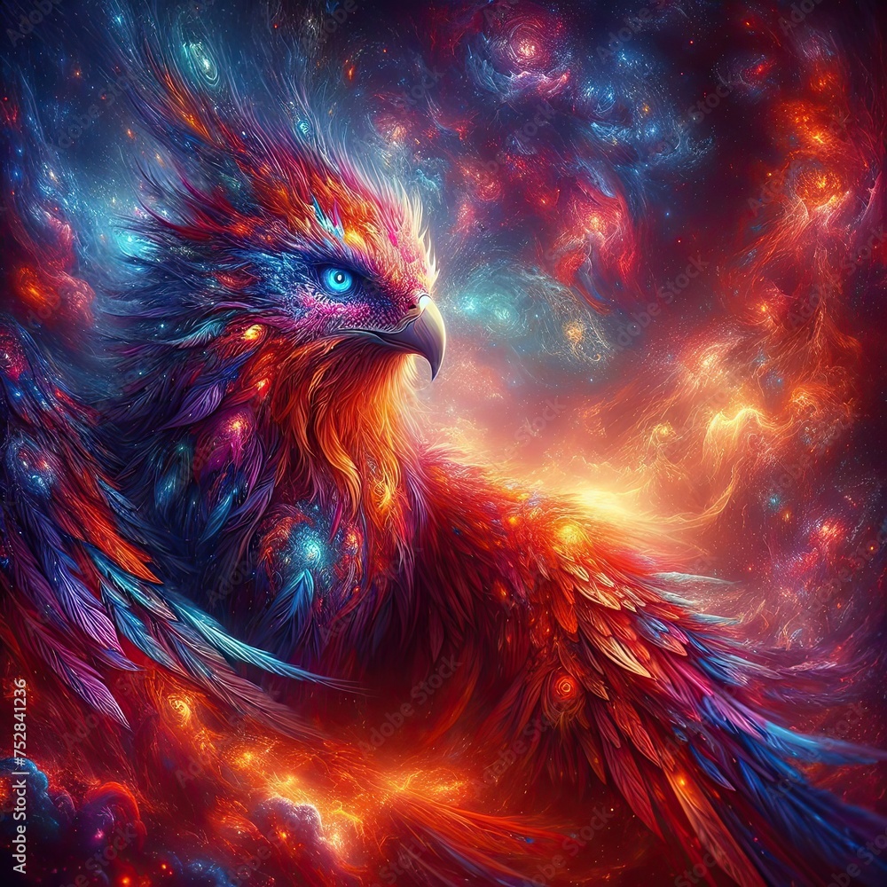 Fototapeta premium An eagle with colorful feathers symbolizes a vast and mysterious world - his version 1