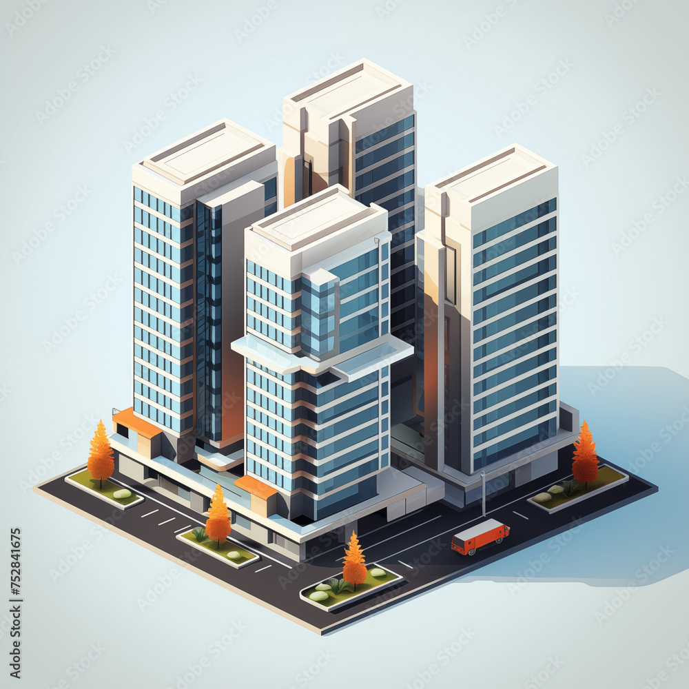 Office buildings, isometric skyscrapers, modern apartments. 3D design Office buildings, isometric skyscrapers, modern apartments. 3D design