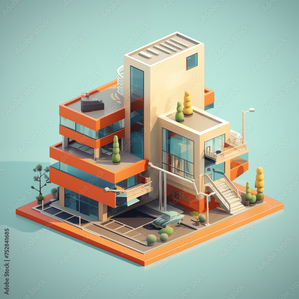Office buildings isometric modern apartments. 3D design
