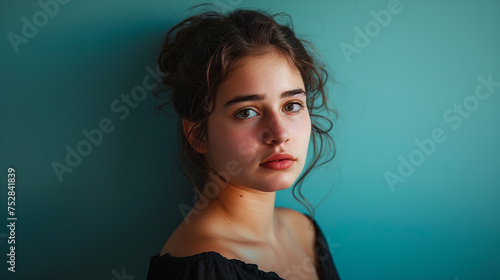 Young woman with blue background