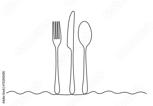 Spoon, knife and fork continuous one line drawing vector illustration. Free vector