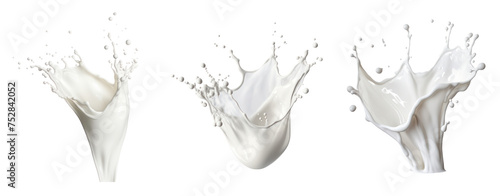 Set of milk splash in the air on white background