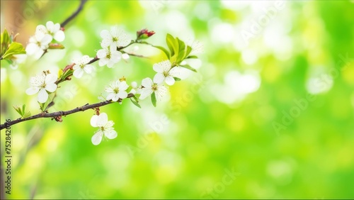Green background with blooming apple twigs.