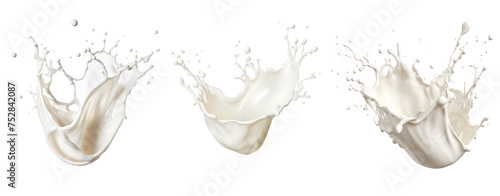 Set of milk splash in the air on white background