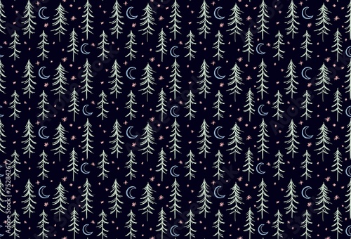 Seamless background with moon and night forest.