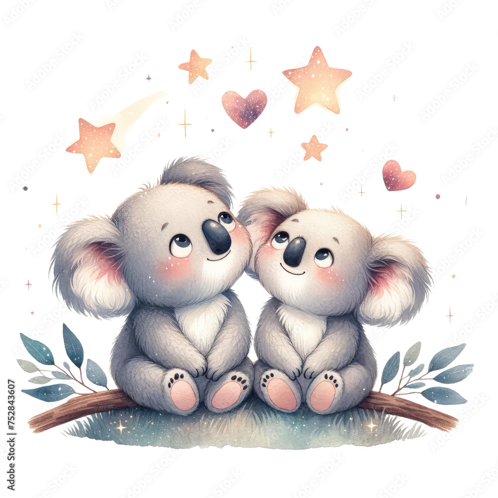 Fototapeta premium Koala in Love: Adorable Wildlife Couple Embracing in Nature Cute Koala Bear Couple in Love | Romantic Wildlife Affection Loving Koalas Embracing in Nature | Sweet Animal Romance