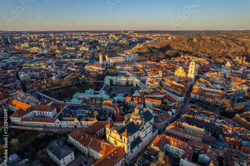 Aerial sunny spring view of Vilnius old town, Lithuania