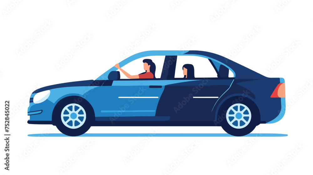 Sedan car with a driver woman vector illustration