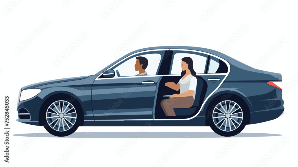 Sedan car with a driver woman vector illustration