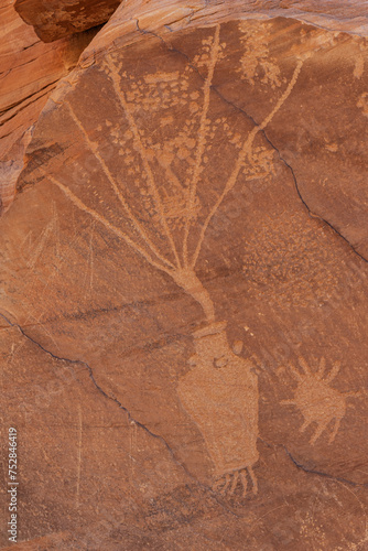 Drawing of a vase with flowers at the Cub Creek petroglyphs in the Dinosaur National Monument drawn by the Fremont people photo