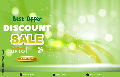 best offer discount sale template banner with blank space for product sale with abstract gradient green and white background design