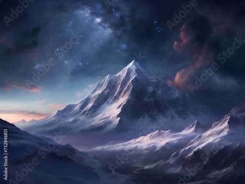 AI generate image of a mountain view with a beautiful aurora sky