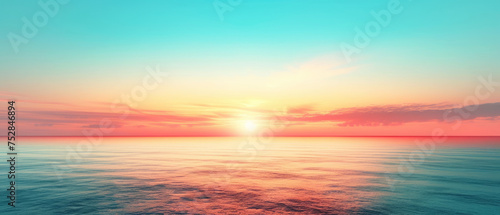 Landscape colorful view banner blue sky gradient clear. Vivid Sunset Reflection on Calm Ocean Waters background banner