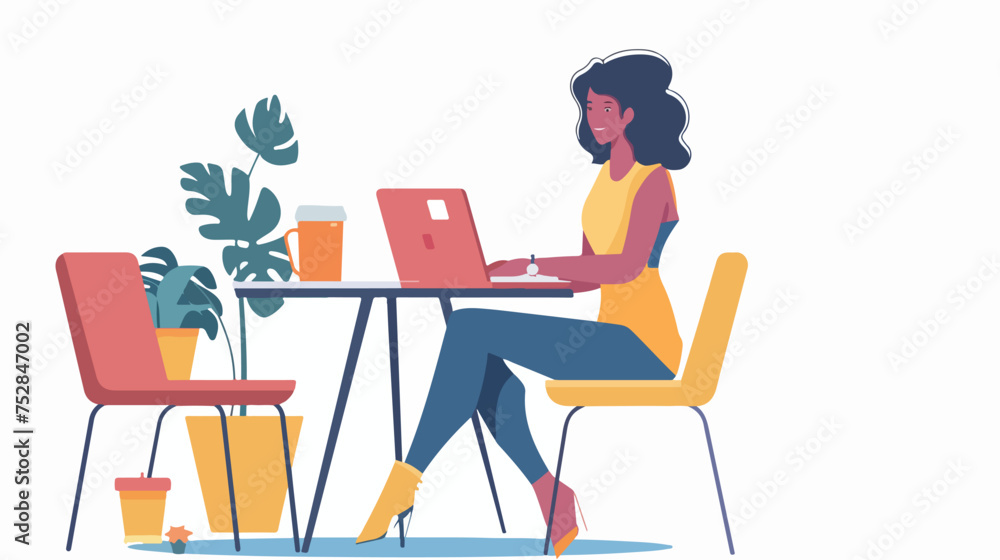 Woman working in cafe vector illustration
