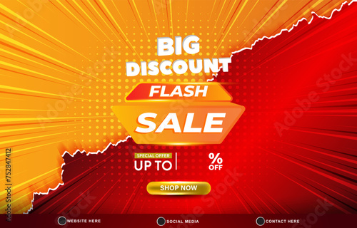 big discount flash sale template banner with blank space for product sale with abstract gradient orange and red background design