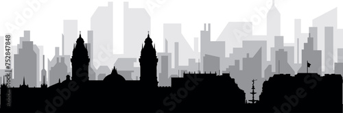 Black cityscape skyline panorama with gray misty city buildings background of LIMA, PERU