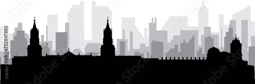 Black cityscape skyline panorama with gray misty city buildings background of AREQUIPA, PERU