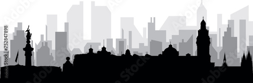 Black cityscape skyline panorama with gray misty city buildings background of QUITO, ECUADOR