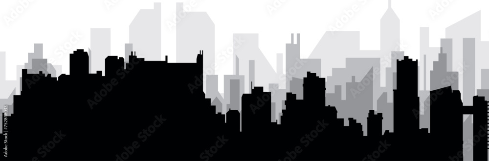 Black cityscape skyline panorama with gray misty city buildings background of VALENCIA, VENEZUELA