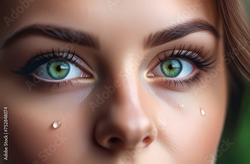 Beautiful girl's eyes. Beauty industry. Tears on the face.