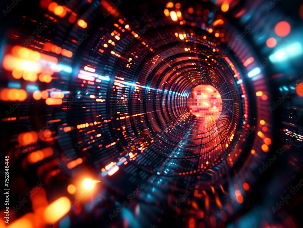 Fototapeta premium Abstract data journey in a futuristic hud tunnel with motion graphics and internet speed