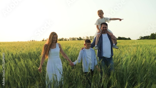 unite family entrepreneurship. proud wife, supports entrepreneurial endeavors, building thriving business together, agriculture, boy son, girl daughter father shoulders, happy faces family, walk wheat