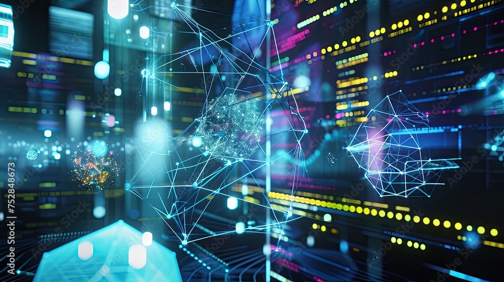 Holographic interface. Anti design, digital, immersive, sleek, modern, cyber, innovative, virtual, advanced, dynamic, futuristic. Generated by AI Holographic interface. Anti design, digital, immersive, sleek, modern, cyber, innovative, virtual, advanced, dynamic, futuristic. Generated by AI