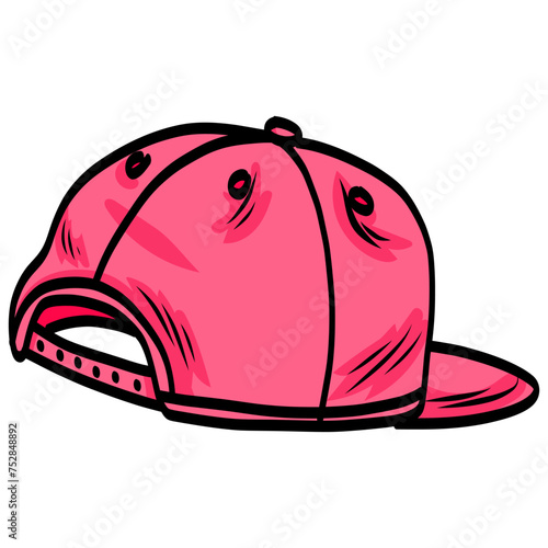 Pink Hat Snapback Cap Backward Doodle Drawing Vector Illustration