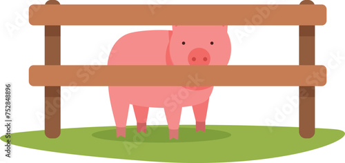 Pig farm under fence icon cartoon vector. Animal swine. Worker agrarian