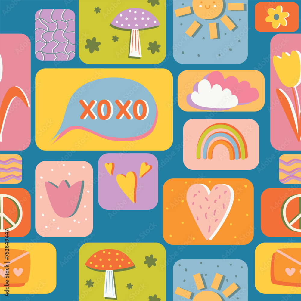 bright seamless pattern with different loving and funny elements