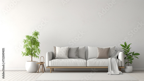 Living room interior wall mock up with gray sofa © Yuwarin