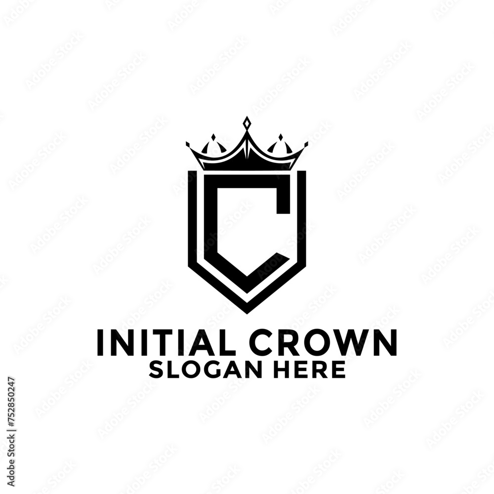 Letter C Shield With Crown Logo design, Initial Letter Logo design template Letter C Shield With Crown Logo design, Initial Letter Logo design template
