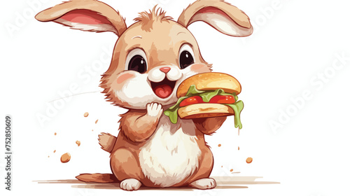Cute rabbit eating burger. Animal cartoon concept  © Quintessa