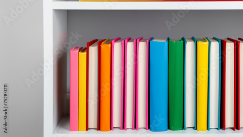 A Vibrant Array of Different Colored Books Adorning the Bookshelf