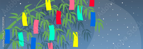 七夕の笹飾りと天の川のベクターイラスト