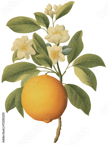 Pomelo isolated on transparent background old botanical illustration (ID: 752852213)