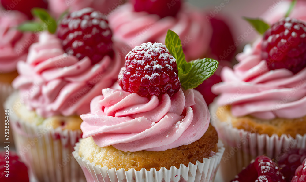 closeup raspberries cupcakes,Generative AI 