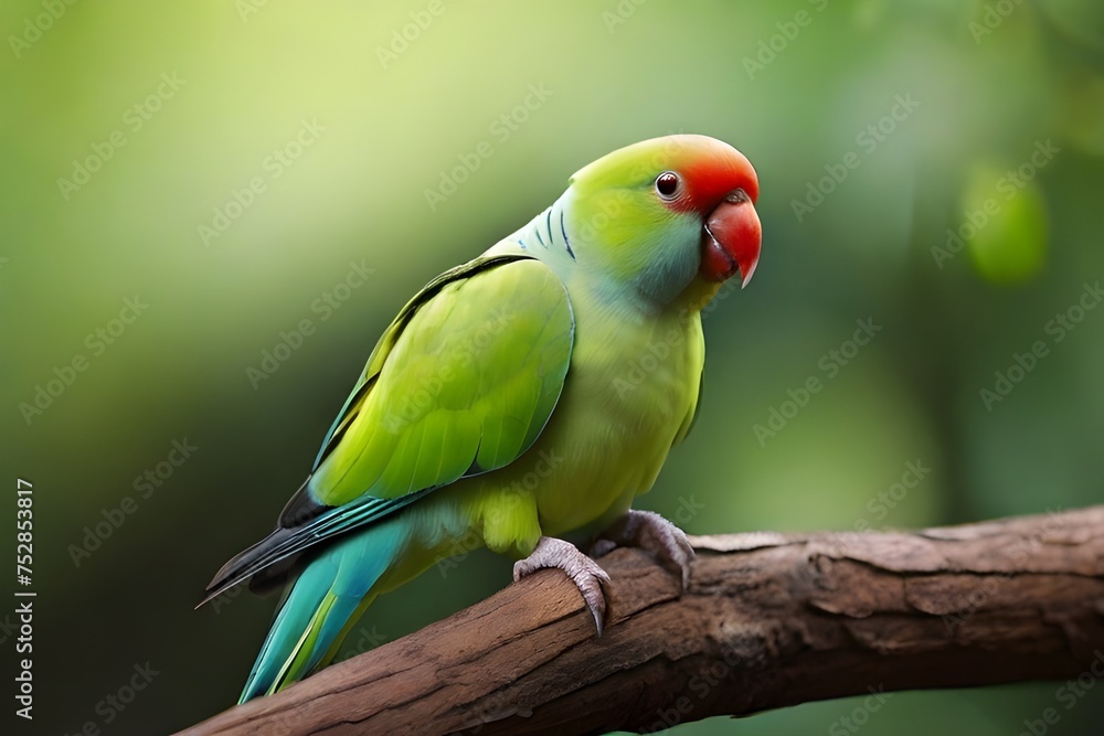 Ring-necked parakeet sits on a branch, nature photo Generative AI