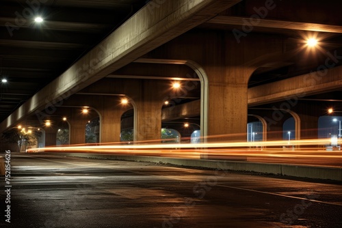 Highway Overpass: Car lights under an overpass creating streaks.