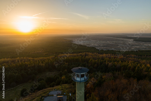 Sand desert Located on the border of the Silesian Upland, Bledow, Klucze and village of Chechlo, large forest area aerial drone view. Bledowska Desert sand the largest area of quicksand in Poland.