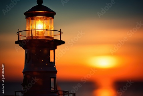 Lighthouse at Twilight: Bokeh lights around a coastal lighthouse.