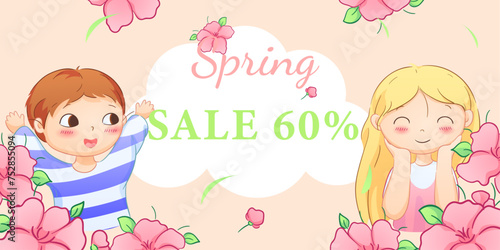 Cute banners of boys and girls, perfect for celebrating Mother's Day, International Women's Day, Children's Day, and floral themes.