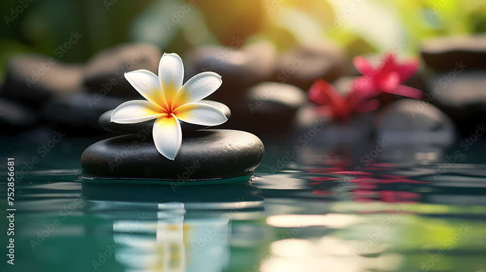 Soothing zen background with pebbles and flowers