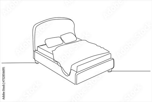 double bed in Continuous one line drawing. Modern loft furniture for the bedroom in a minimalist single-line style. vector illustration 